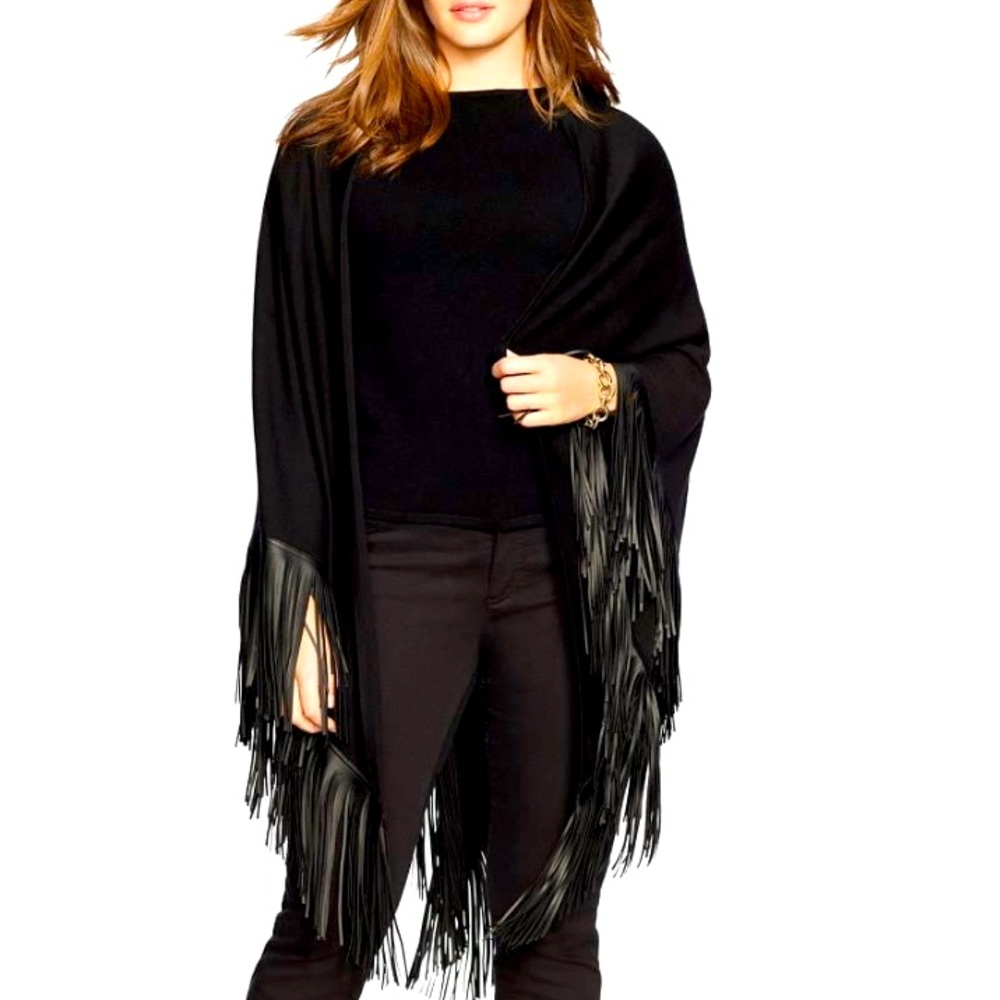 😍 Ralph Lauren Black Merino Wool Fringe Cardigan NEW WITH TAGS